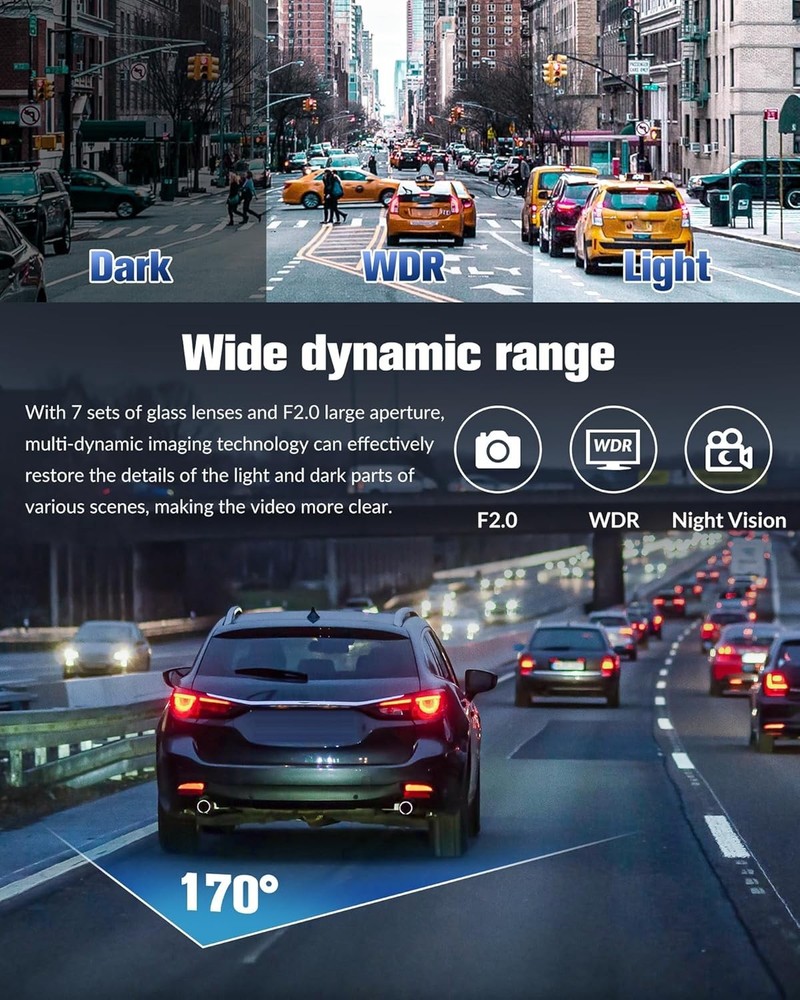 3-Channel Mini Dash Cam Front Rear Inside Bundle 32GB SD HDR Loop Parking Mode