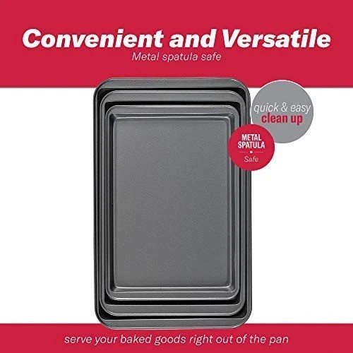 goodcook Steel Nonstick Bakeware 3 Piece Cookie Sheet Set Gray