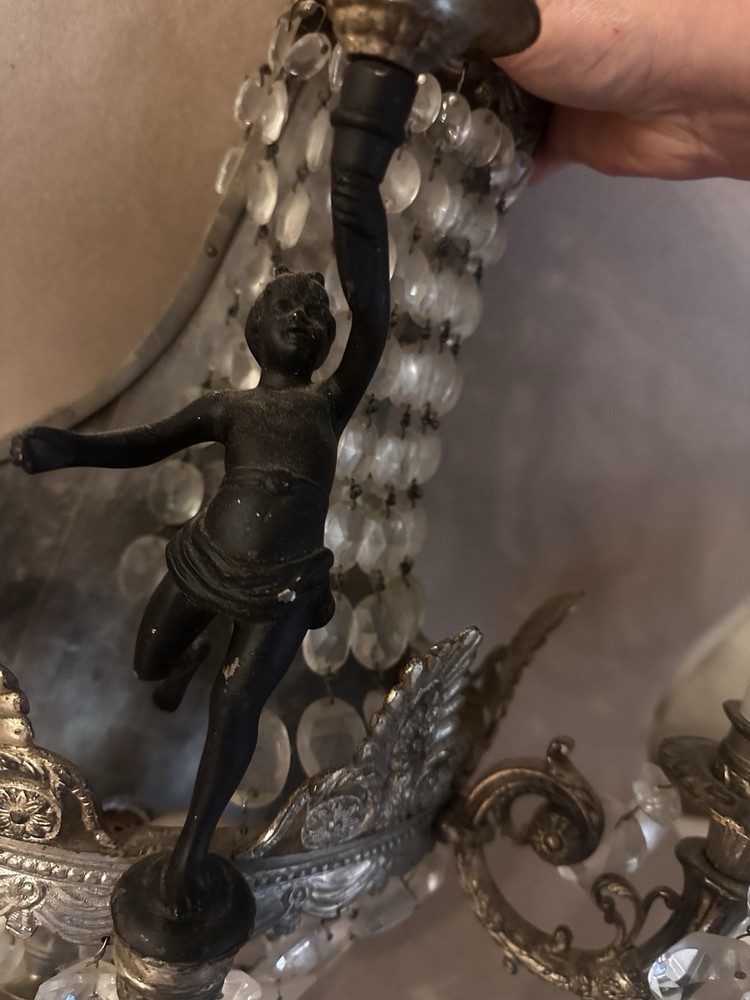 Neoclassical Figurative Crystal Sconce Large Antique