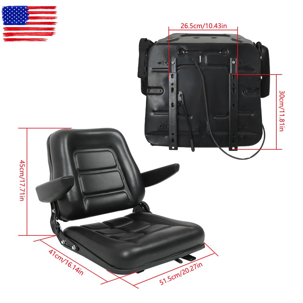 Universal Forklift Seat Fold Down Tractor Seat Adjustable Back & Armrest