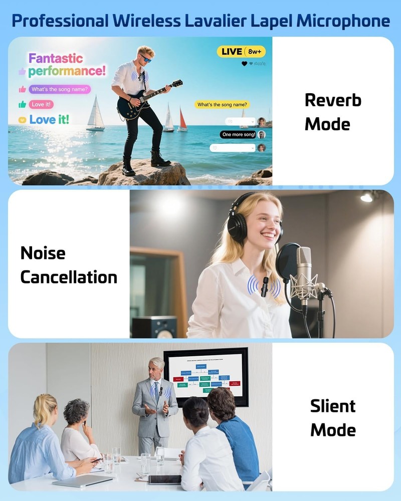 Pink Wireless Lavalier Microphone for iPhone & Android - Mini Clip-On Mic with N