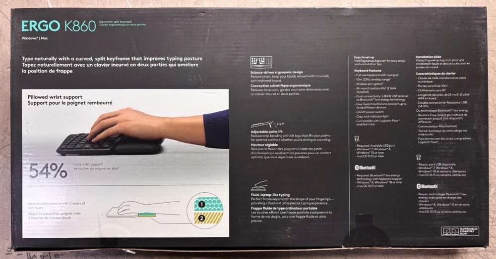 Logitech ERGO K860 Wireless Ergonomic Keyboard - No Dongle, Bluetooth only