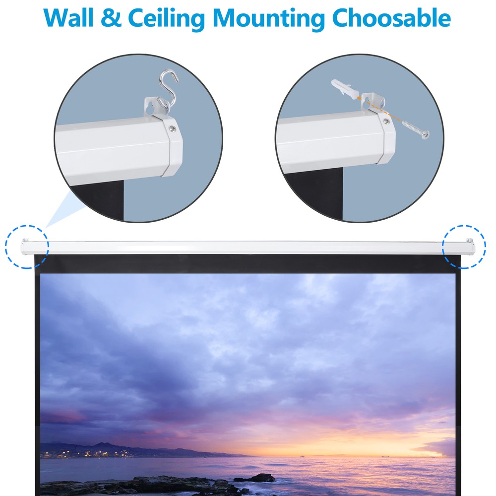 Projection Screen Manual Pull Dow 16:9 HD Wall & Ceiling Mounted for Home 80"
