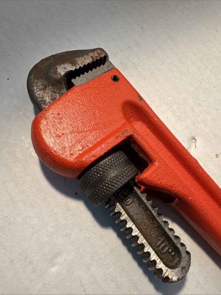 10" Pipe Wrench Cast Iron HEAVY NICE ORANGE Pittsburgh