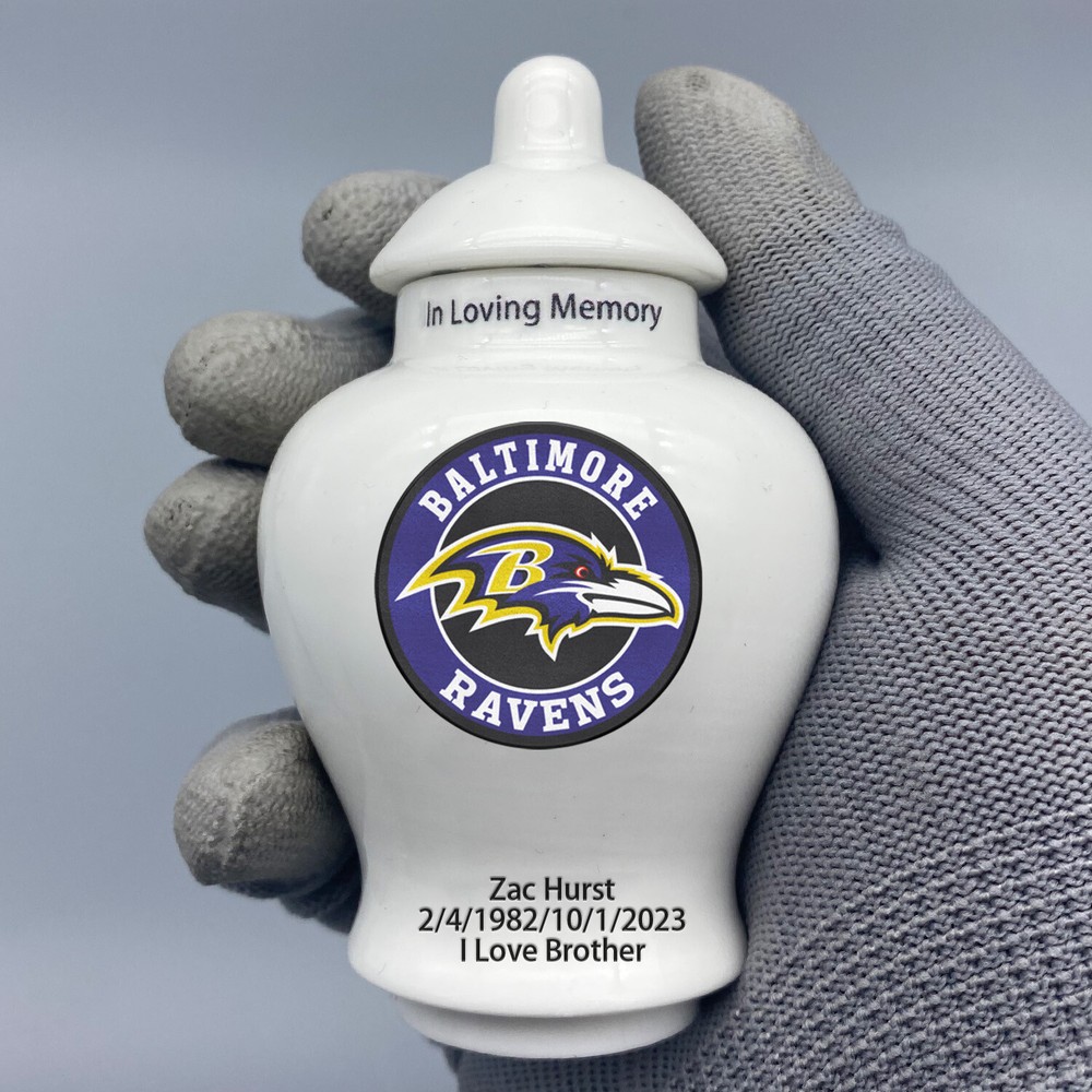 Ceramic Football Urn – Baltimore Ravens Theme, Custom Text