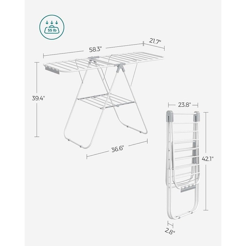 Adjustable Foldable Clothes Drying Rack 24 Rods 27 Clips Heavy Duty Rustproof US