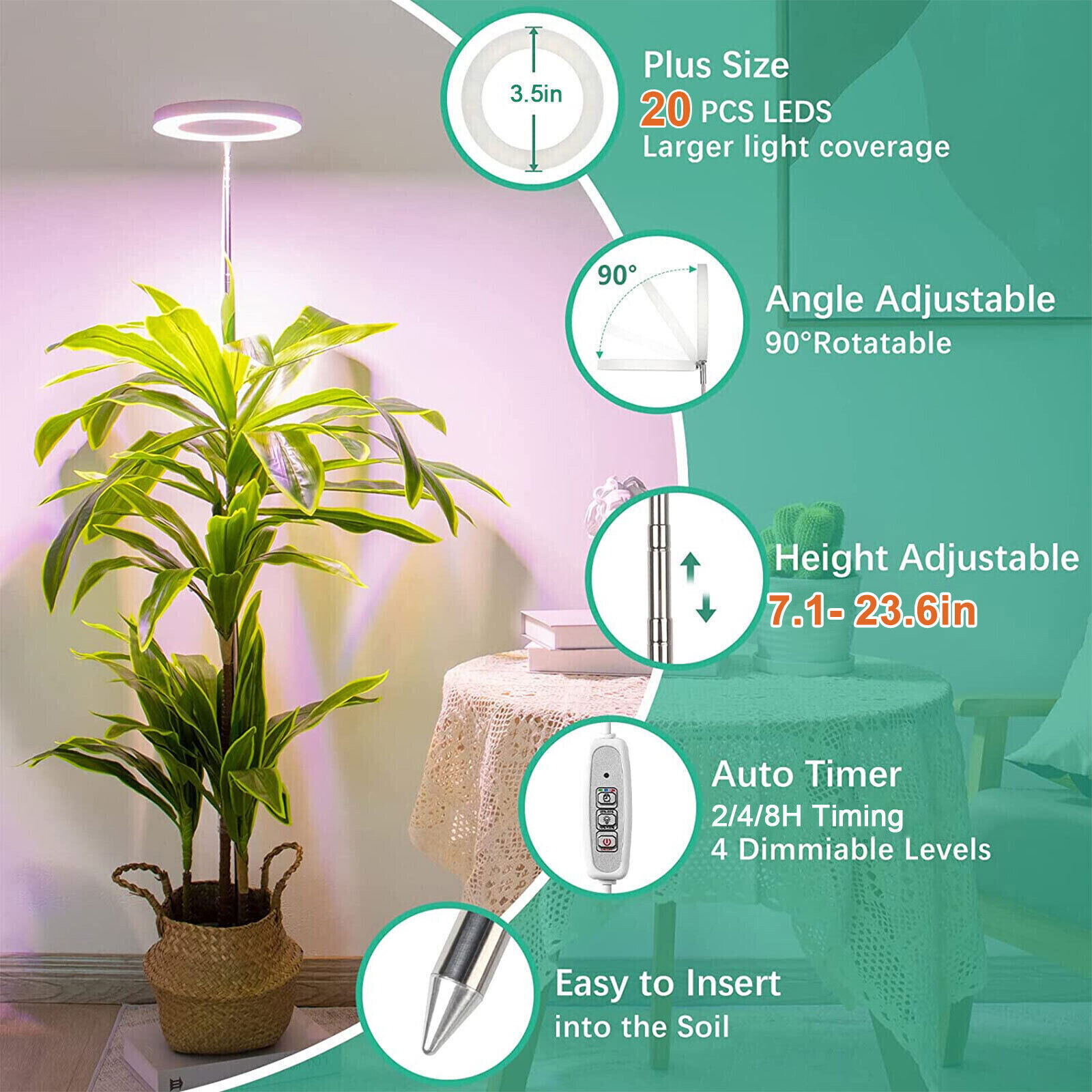 LED Grow Light Full Spectrum Indoor Plant Lamp with Timer