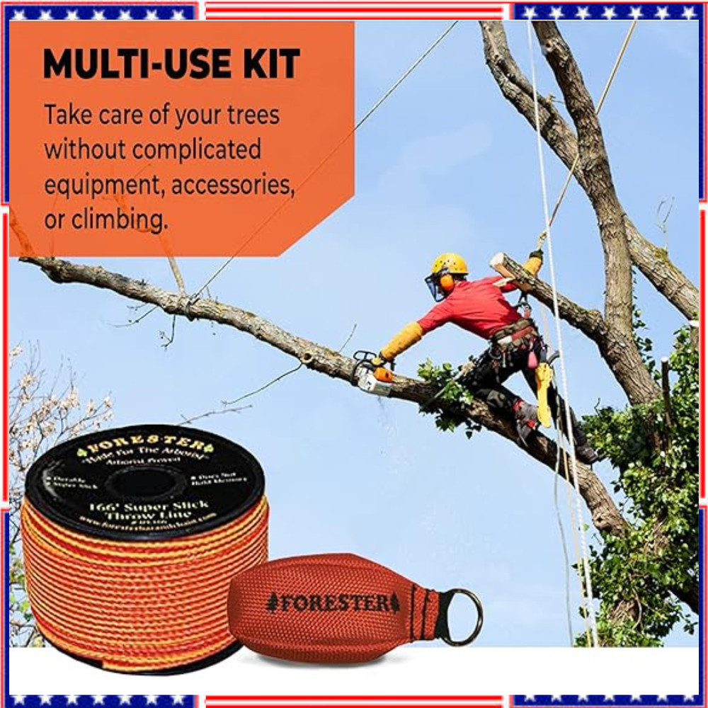 Arborist Throw Line Kit - Ultra Slick 100% Polyester Rope with Weighted Throw Ba