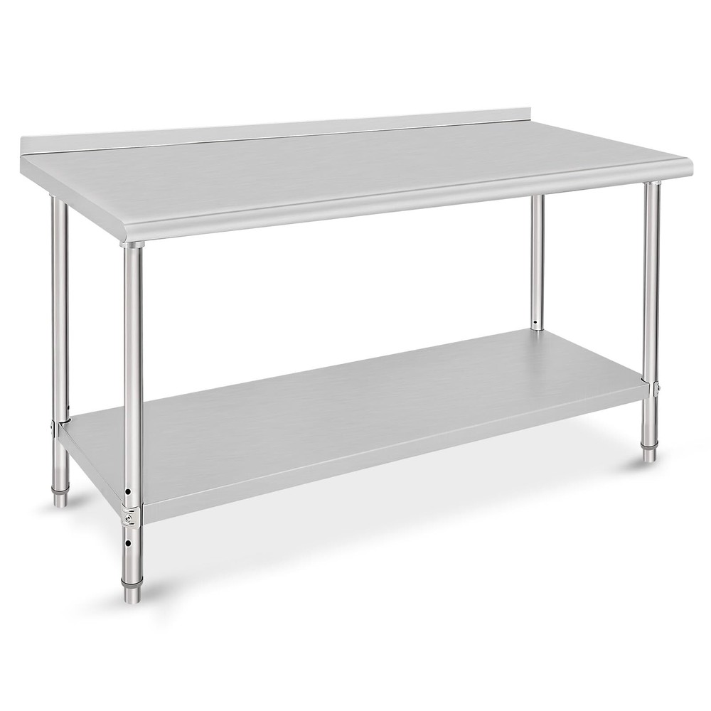 60"x24" Kitchen Prep Table Stainless Steel Work Table Undershelf with Backsplash