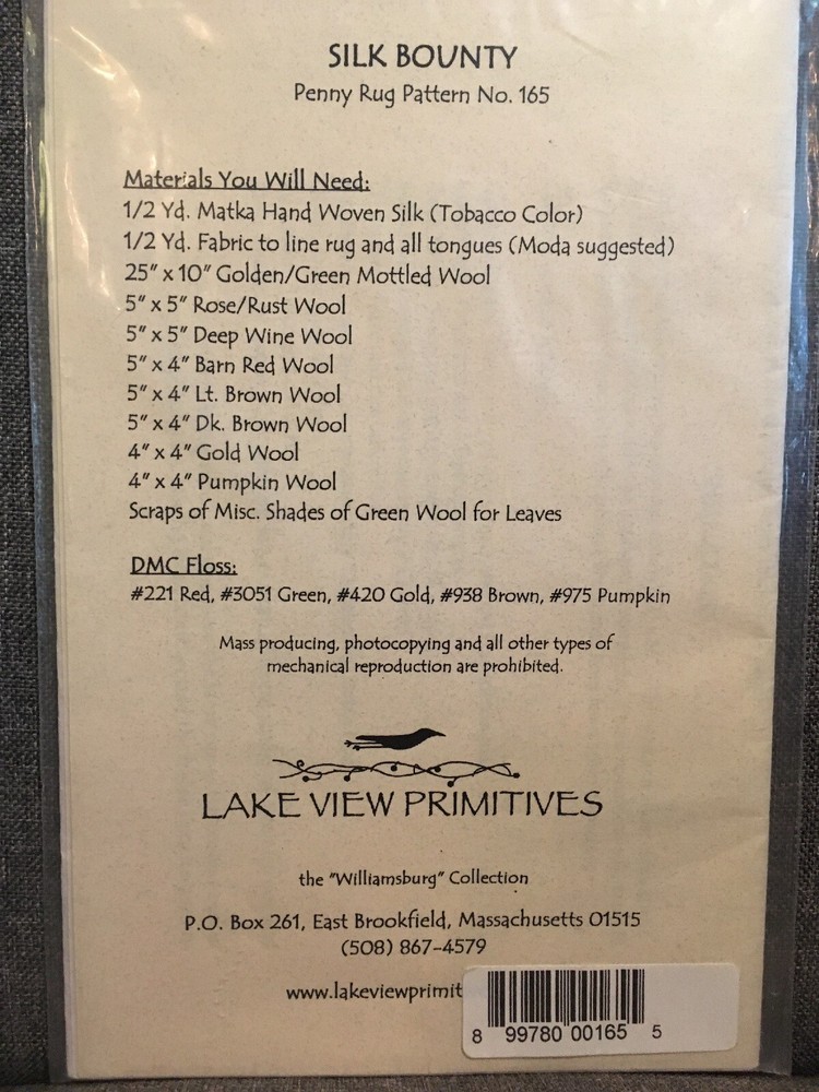 Lakeview Primitives Silk Bounty Penny Rug Pattern # 165