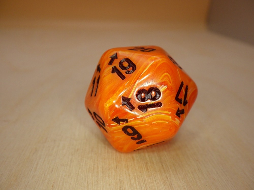 Orange Black Jumbo 26mm Vortex Countdown & Countup D20 (Twenty-Sided) Dice