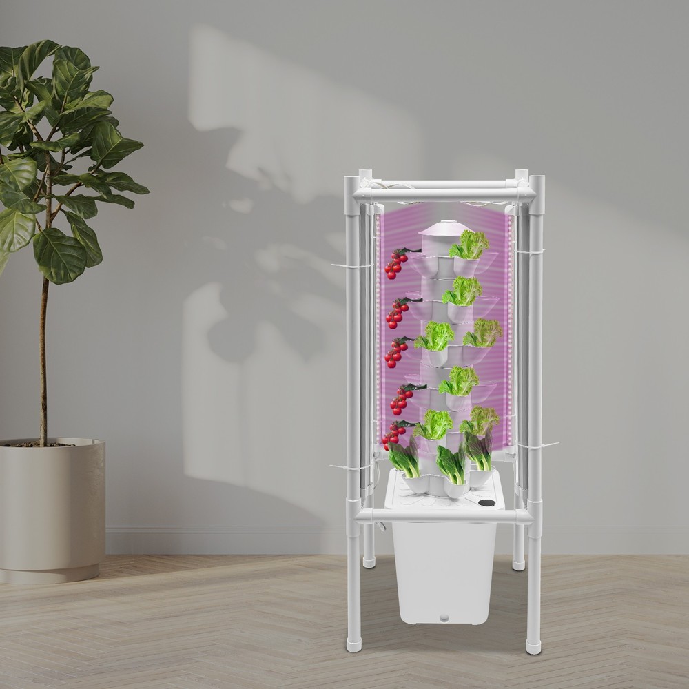 30-Pot Vertical Hydroponic Tower System Set with LED Lighting & Auto-Watering