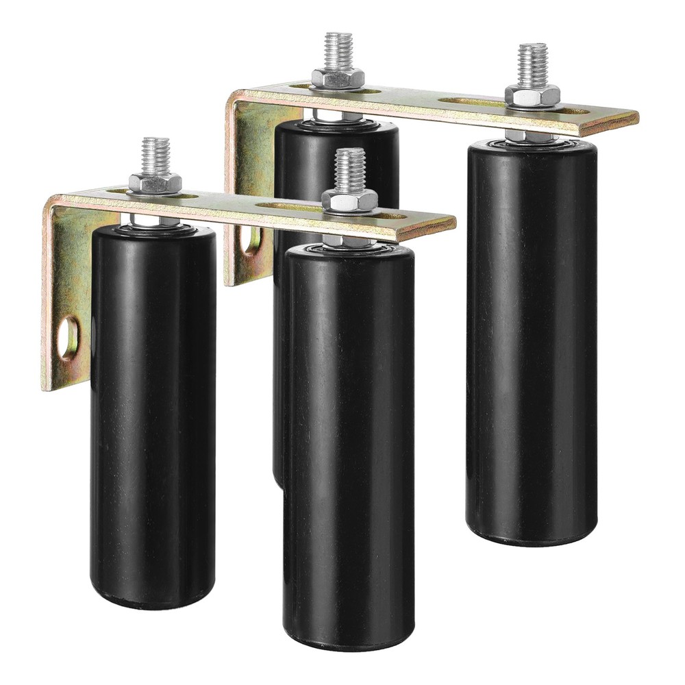 2Set Slide Gate Guide Roller, 6" Nylon Gate Support Rollers with Bracket, Black