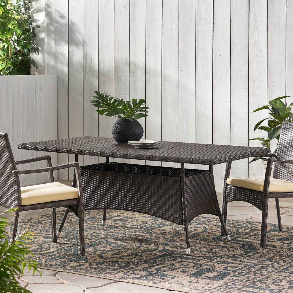 Modern Rectangular Wicker Dining Table for Outdoor Patio