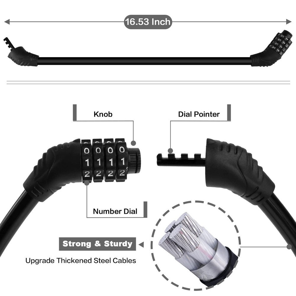 2pcs Bike Lock Cable Combination 4 Digit Anti Theft Lock