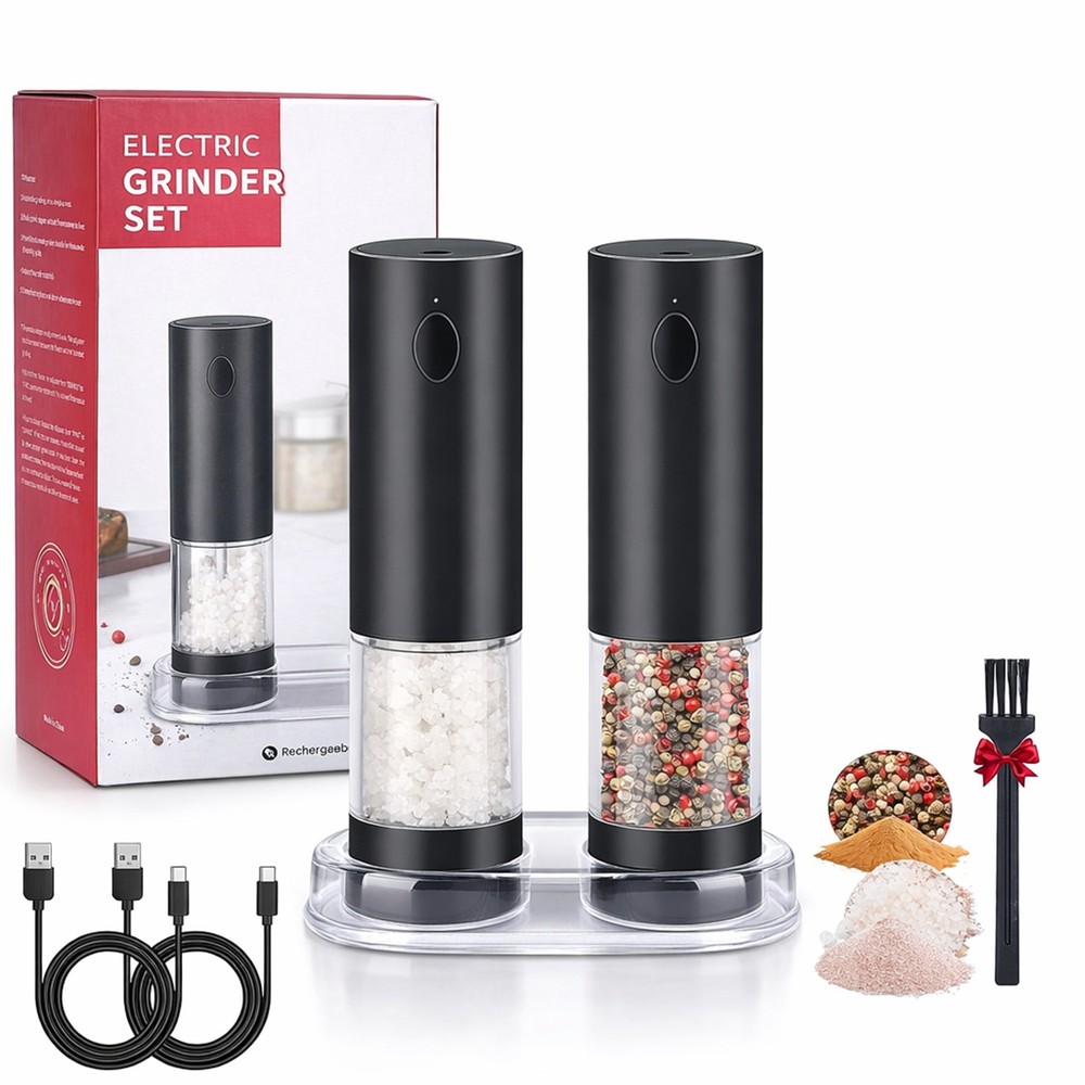 2 Pack Automatic Electric Salt Pepper Grinder Set with Adjustable Coarseness