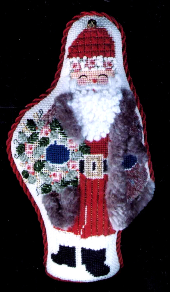 Needlepoint Pattern Christmas Santa Kringle w/ Threads & Suede C. Schaeffer