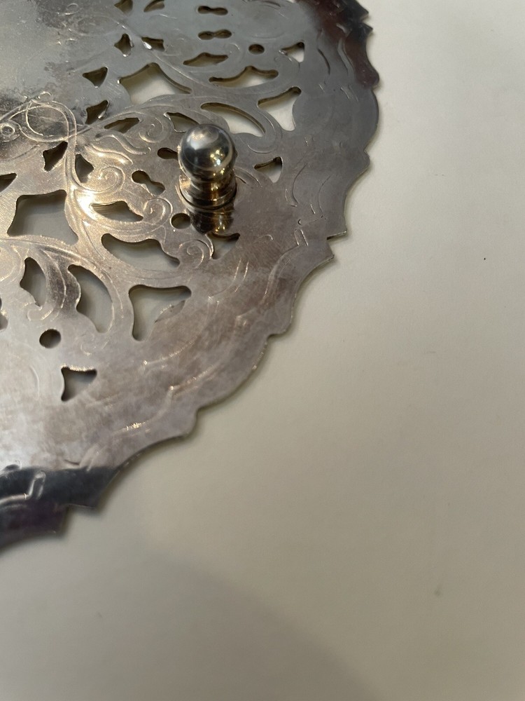 Vintage Crown WA Silver Plate 7.5" Round Pierced Scroll Pattern Footed Trivet