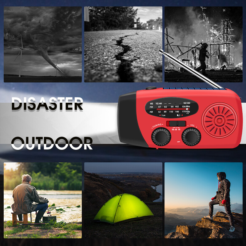 Emergency Solar Hand Crank Weather Radio 3000mAh Power Bank Charger Flash Light
