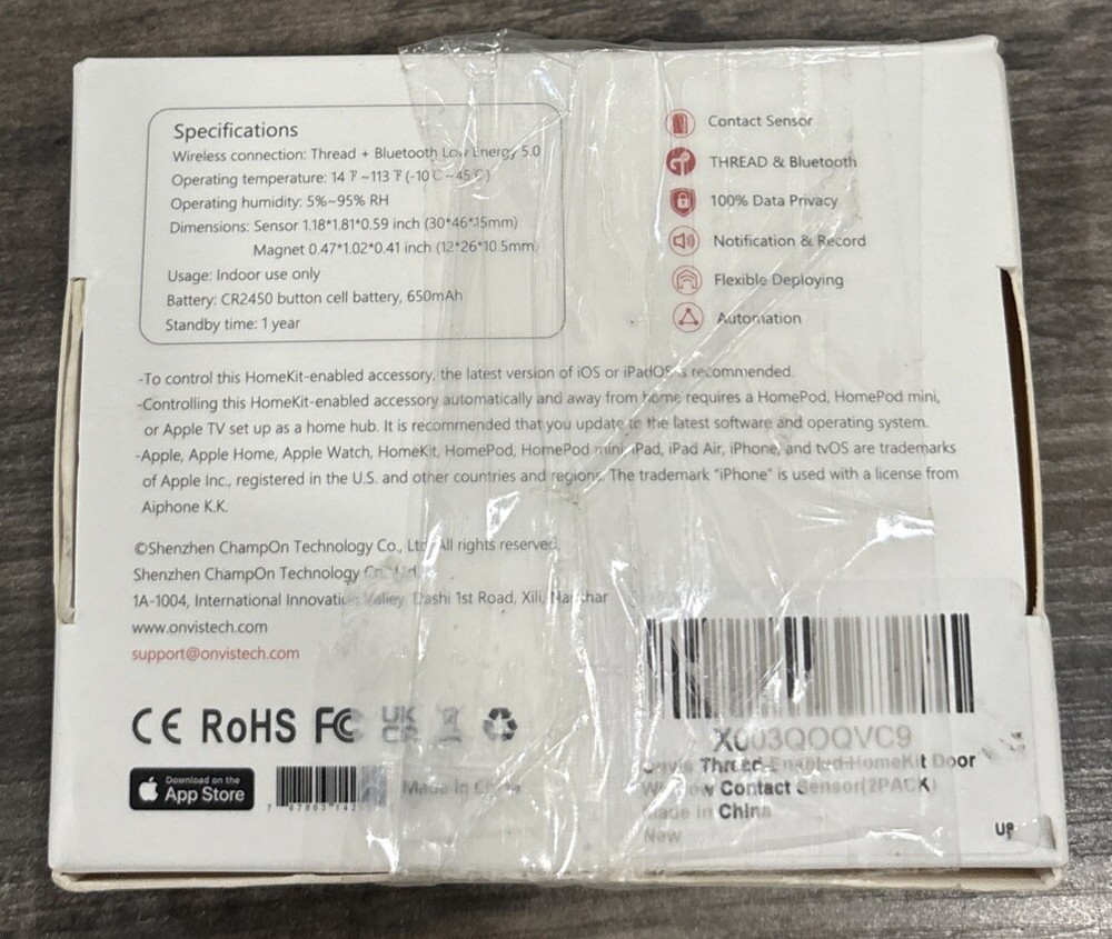 Onvis Thread-Enabled Door/Window Wireless Alarm Smart Sensor Apple Home 2 Pack