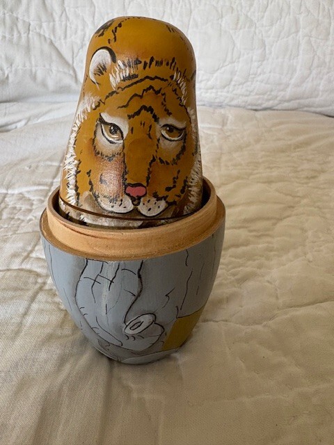 Handmade wooden nesting wild animals