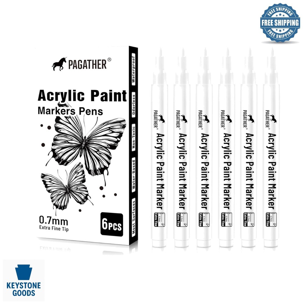 6-Pack Water-Based White Paint Markers for Multi-Surface DIY Crafts