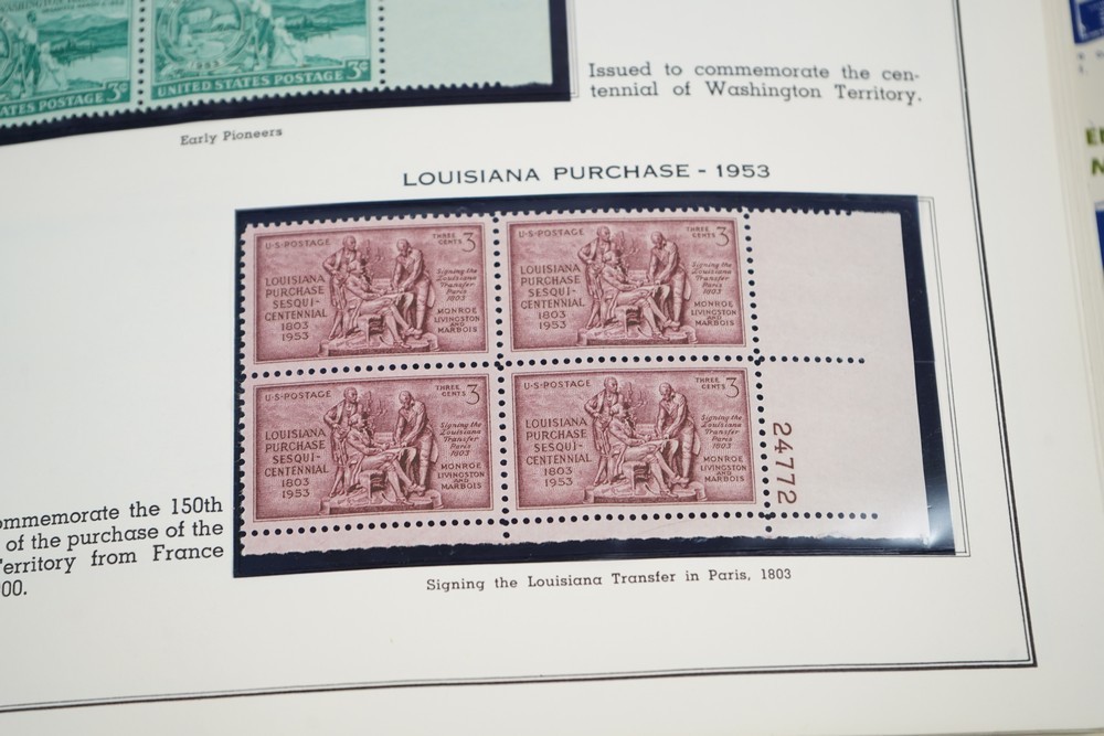 US 1950s-1960s COLLECTION OF 240 MINT PLATE BLOCKS STORED IN MINKUS ALBUM