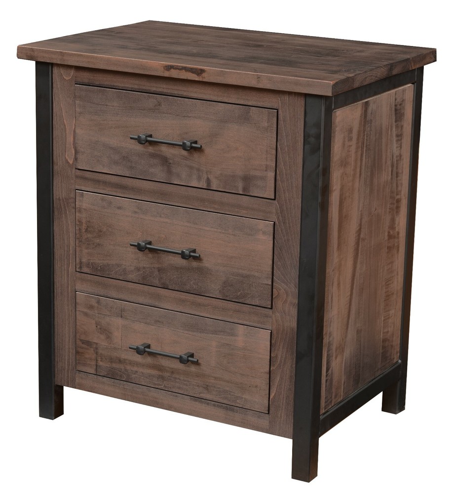 Amish 5-Pc Bedroom Set Rustic Industrial Solid Wood Black Metal Posts Queen King