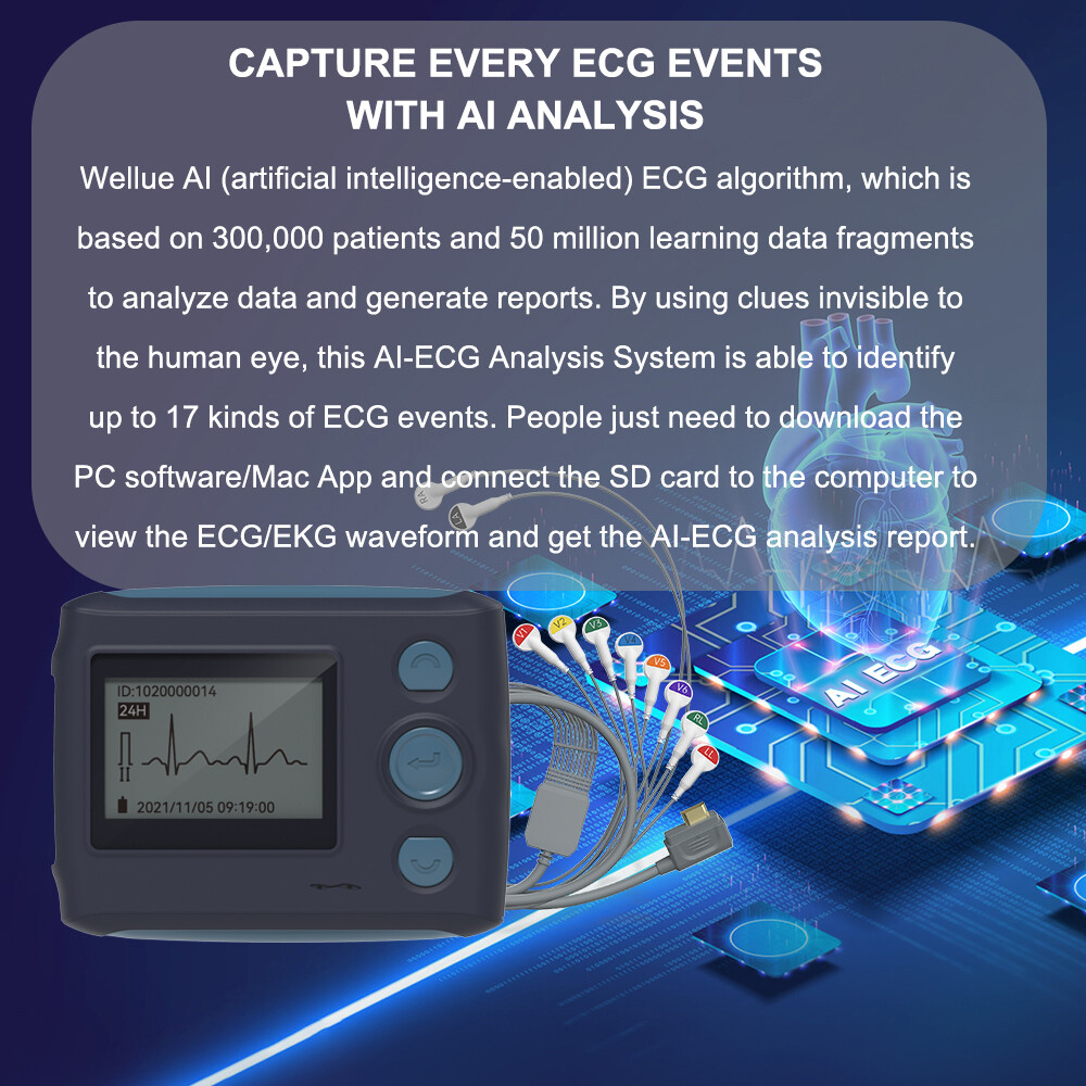 12 lead Holter Monitor 24h Portable with AI analysis software for Mac & Windows