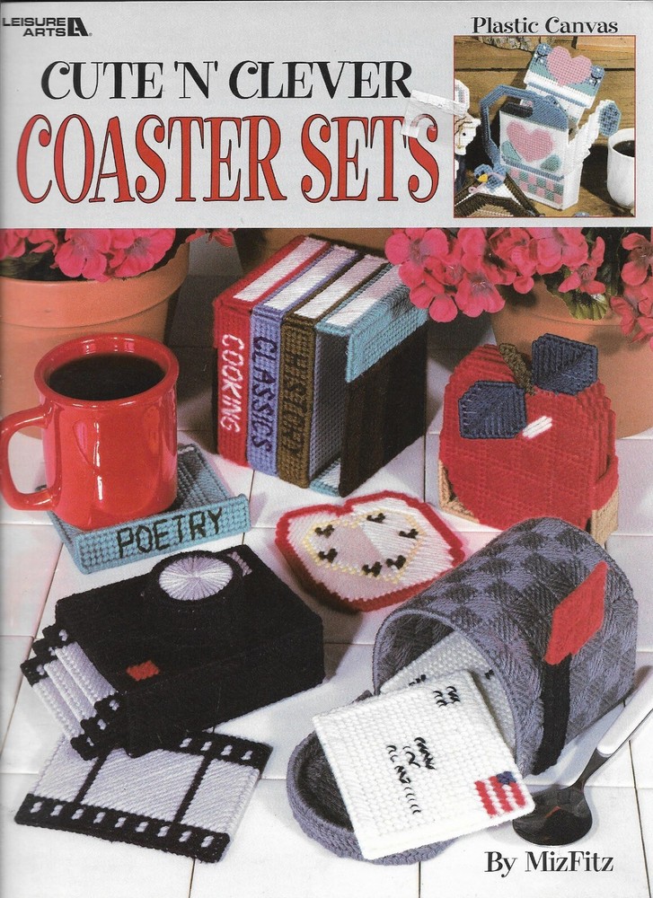 CUTE 'N' CLEVER COASTER SETS 8 CREATIVE DESIGNS PLASTIC CANVAS PATTERN BOOK