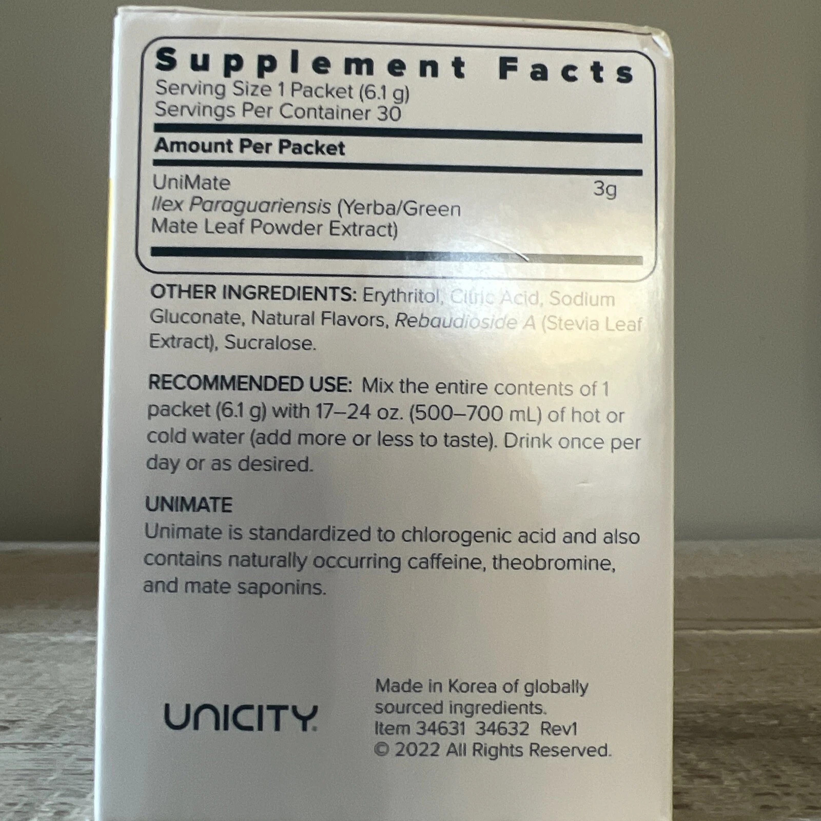 Unicity Unimate LEMON YERBA MATE 30 Packets/Sachets Exp 4/2027 NEW/SEALED!