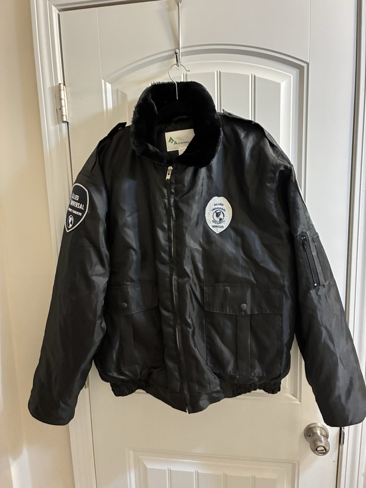 ALLIED UNIVERSAL Security Services Jacket Coat Lined L  Black Pockets