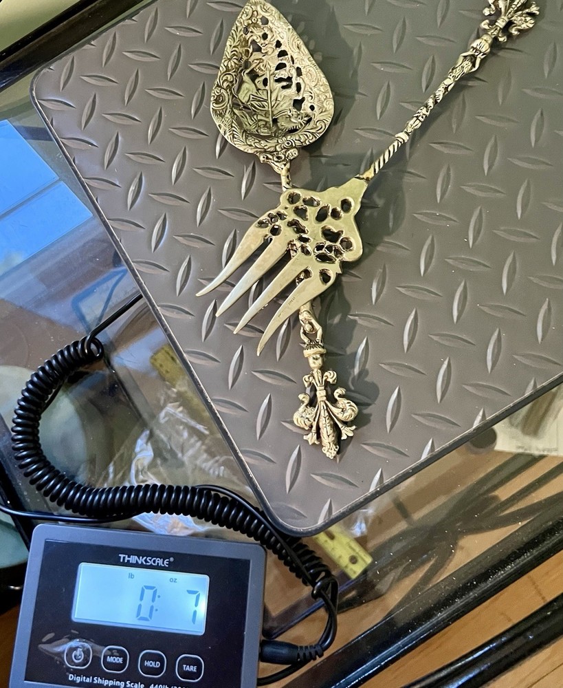 Bellini Italy 1950s Ornate Pierced Silverplated Serving Set Spoon Fork, 10”