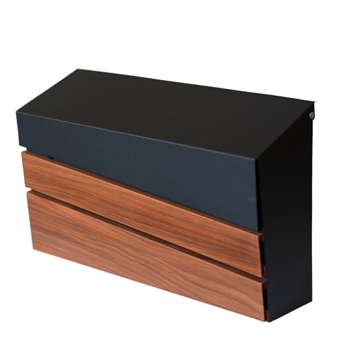 Wall-Mount Mailbox, Walnut Wood Panel, Rust Resistant Large No Flag style