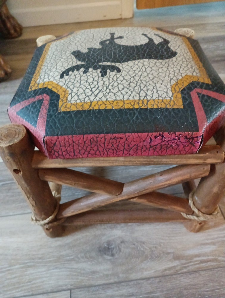 Vintage Moose Themed Stool. Decor. Camp. Man Cave