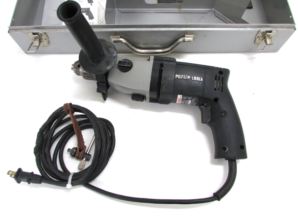 PORTER CABLE TOOLS 1/2” HD HAMMER DRILL 7751, w/ SIDE HANDLE & CASE