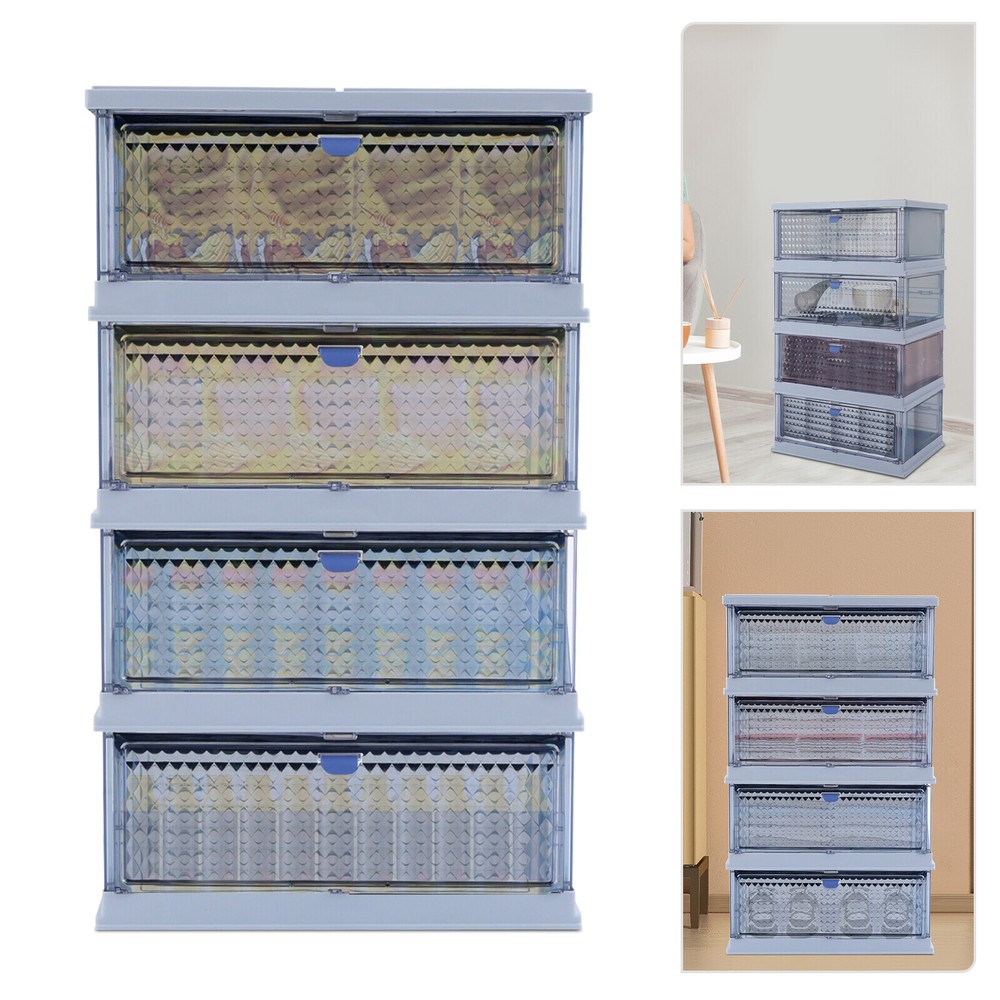 4 Tier Plastic Folding Storage Bins 35" Stackable Storage Drawer w/Magnetic Door
