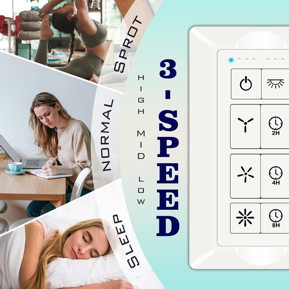 White Ceiling Fan Remote Control & Dimmer Switch with Timer Settings - 3-Speed