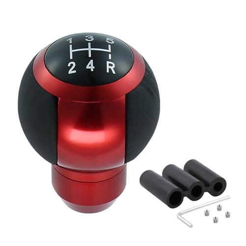5 Speed Manual Shift Knob Leather Round Ball Gear Shifter Knobs Handle Red
