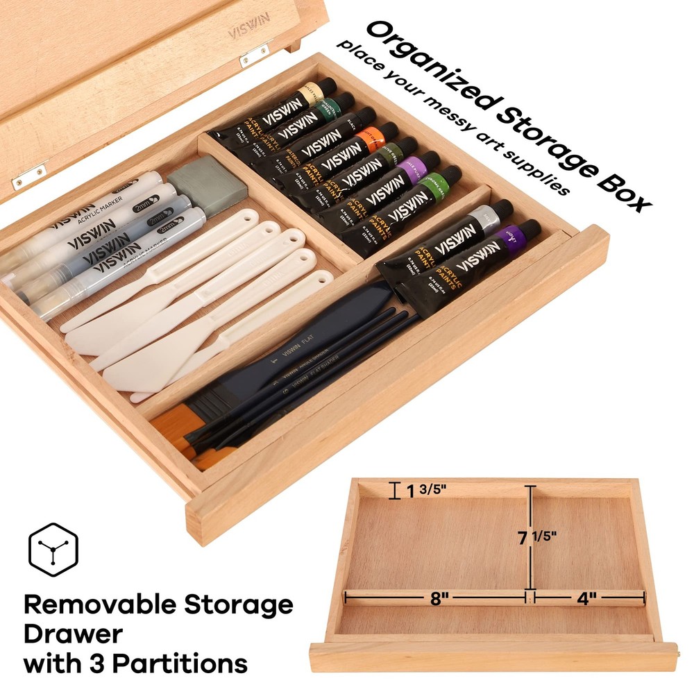 Tabletop Easel with Storage Drawer & Palette, Adjustable Portable Beech Wood ...