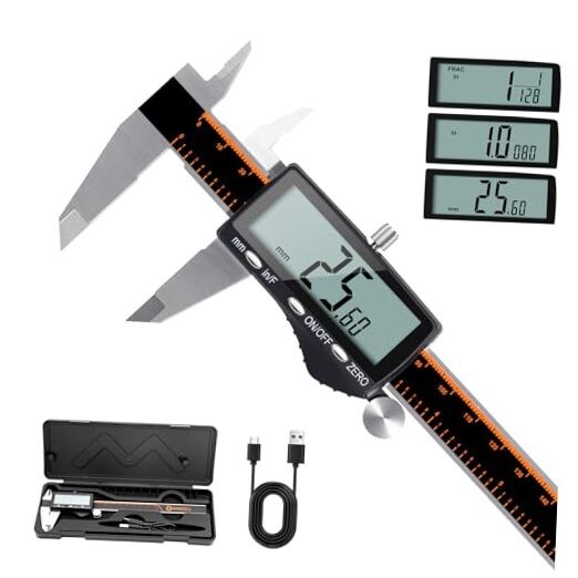 Digital Caliper, Rechargeable Calipers with Large LCD Screen, Stainless 6 Inch