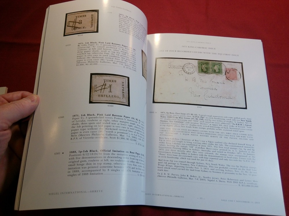 2023 Siegel Catalog for reference and research use on Fiji and Samoa stamps