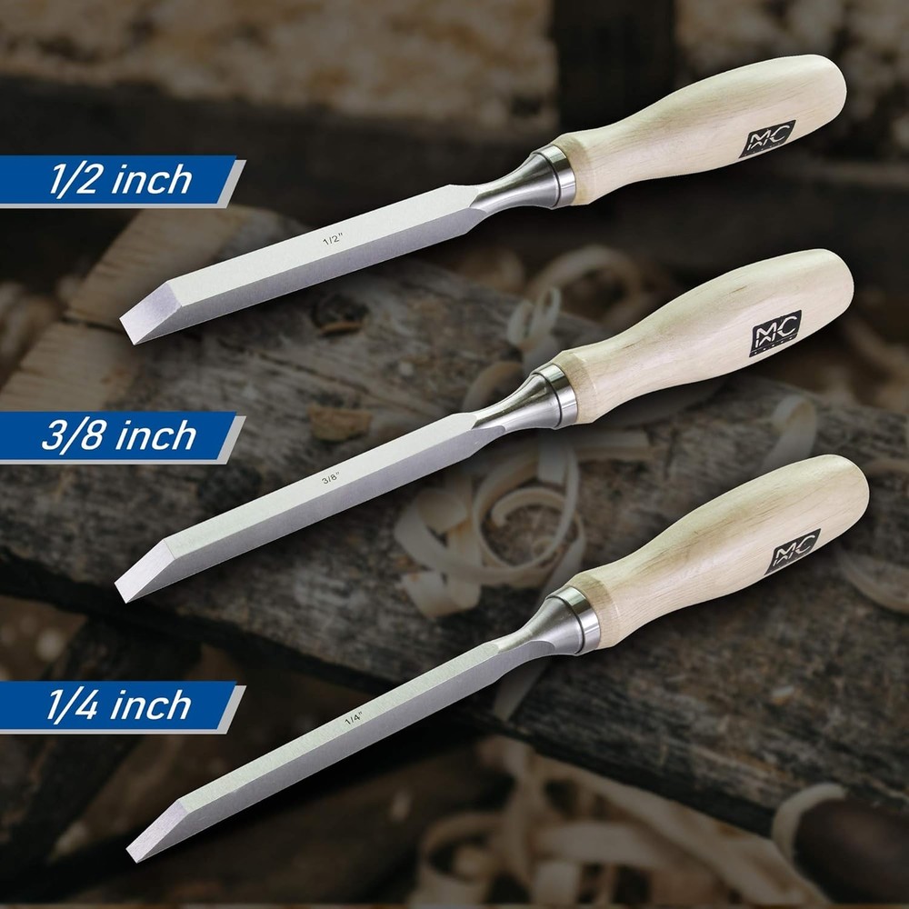 Professional Woodworking Cabinetmakers Mortise Chisel set Chrome-Vanadium 3PC