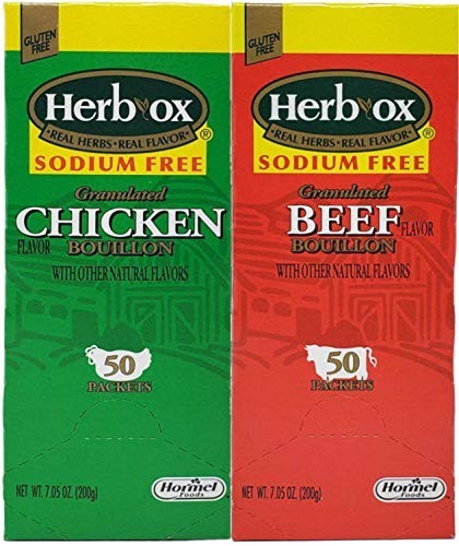 Sodium-Free Bouillon Packets Bundle - Beef & Chicken Flavor, 100 Total Packets