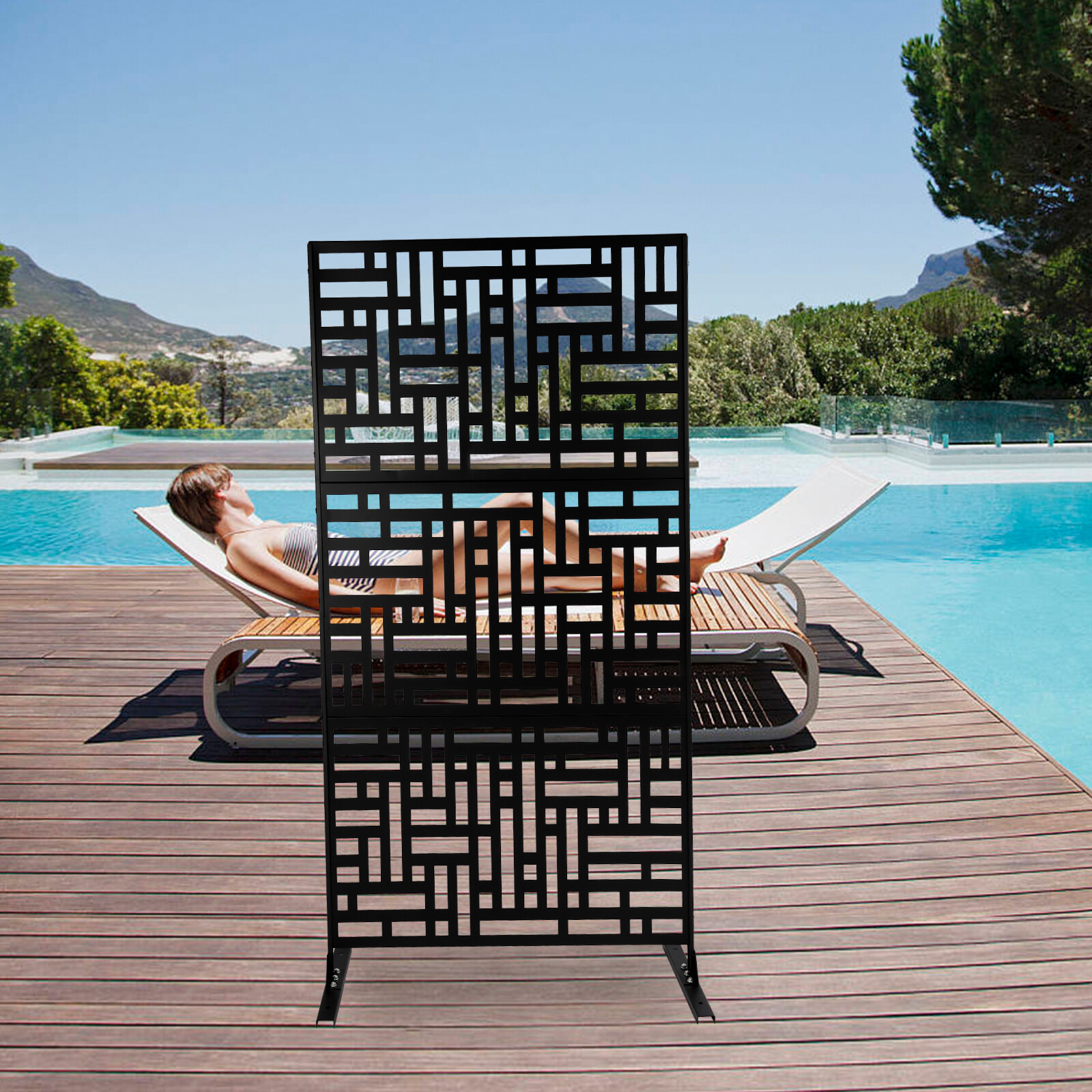 Metal Privacy Screen 6.2ft H x 35.4in W Outdoor Privacy Screens and Panel Black