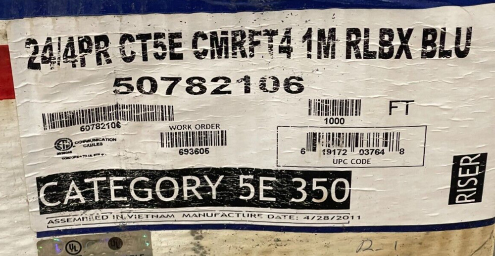 GENESIS 50782106 CAT5E RISER CABLE 24/4 SOLID BC UNSHIELDED