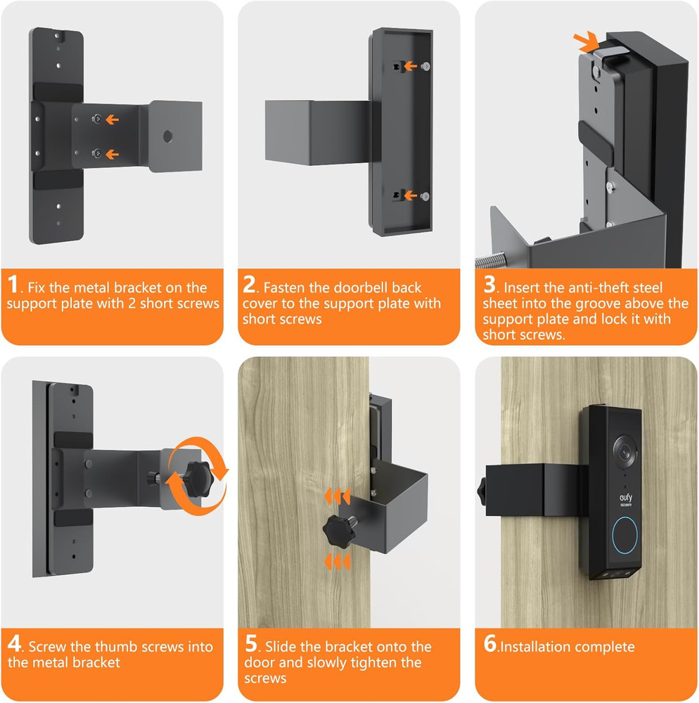 Anti-Theft Door Mount for Eufy E340, No-Drill Adjustable Mounting Bracket wit...