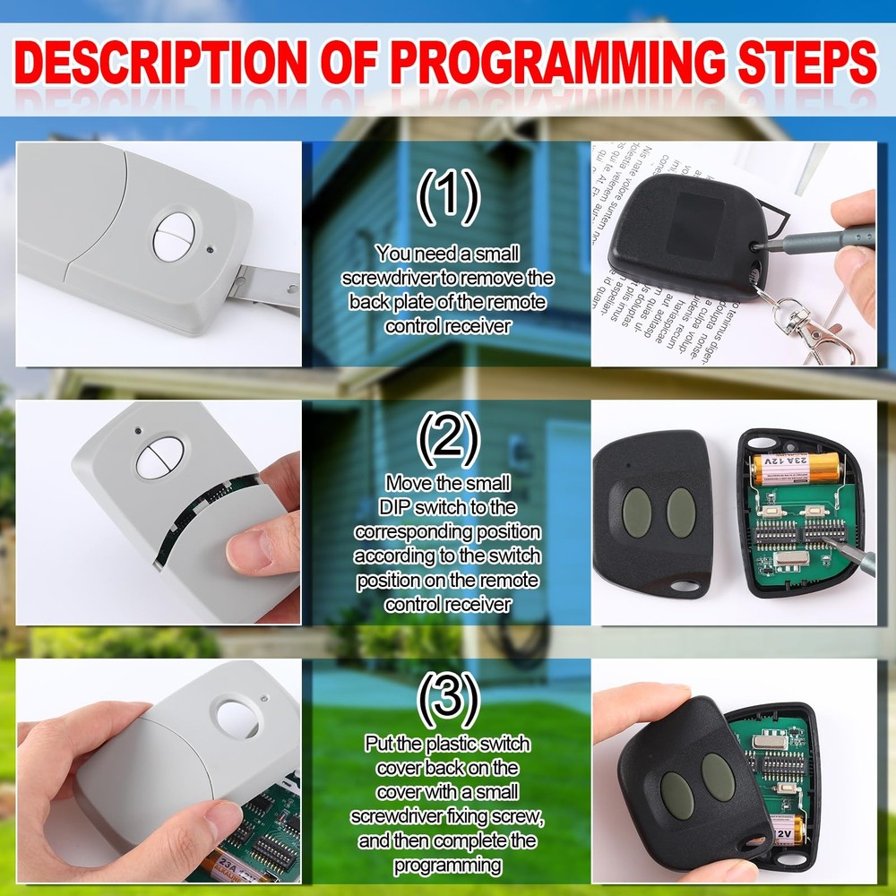 Garage Door Remote 2 Pcs 10 DIP Switch Compatible with Multicode 300MHz