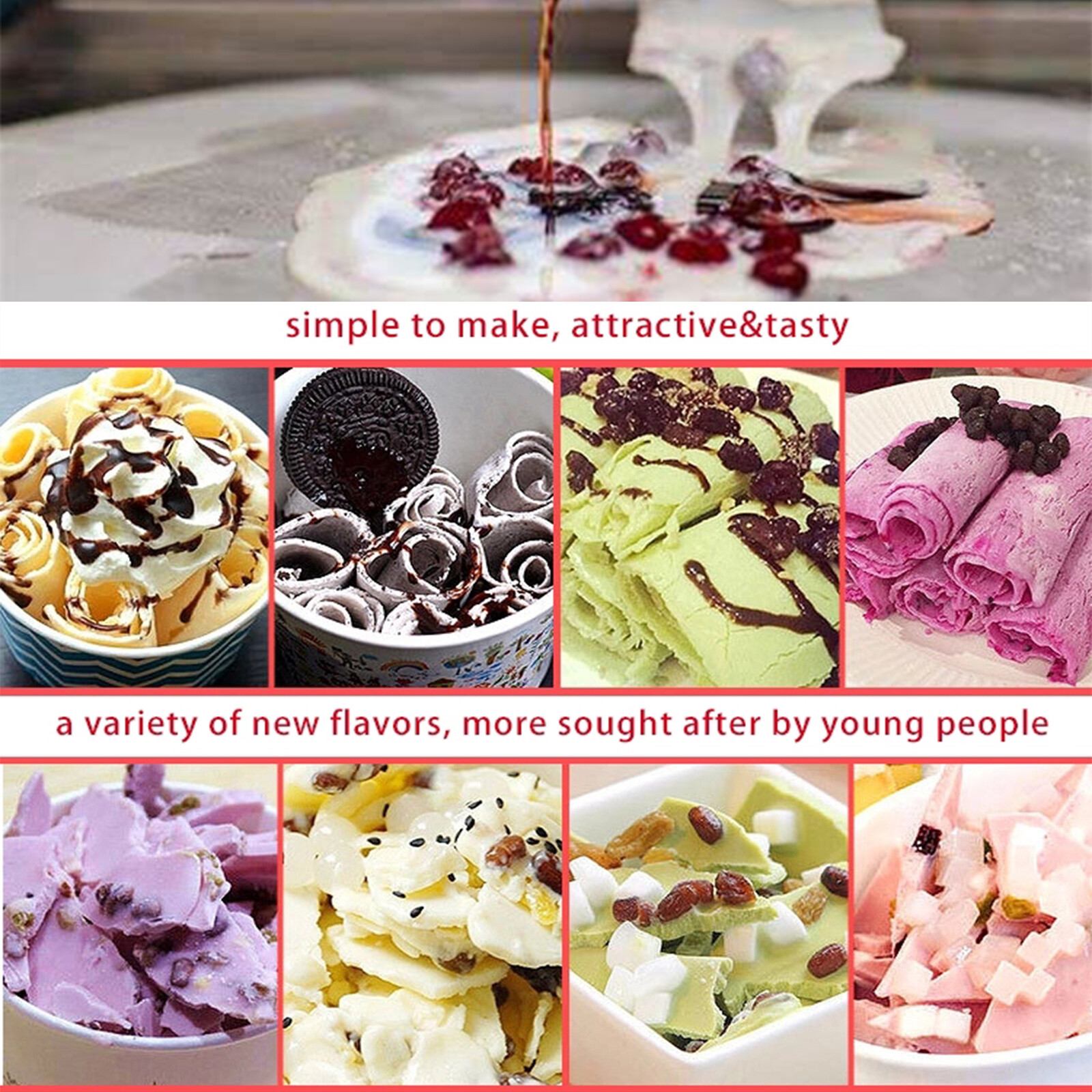 Kolice Commercial long square pan fried ice cream machine, ETL certificate