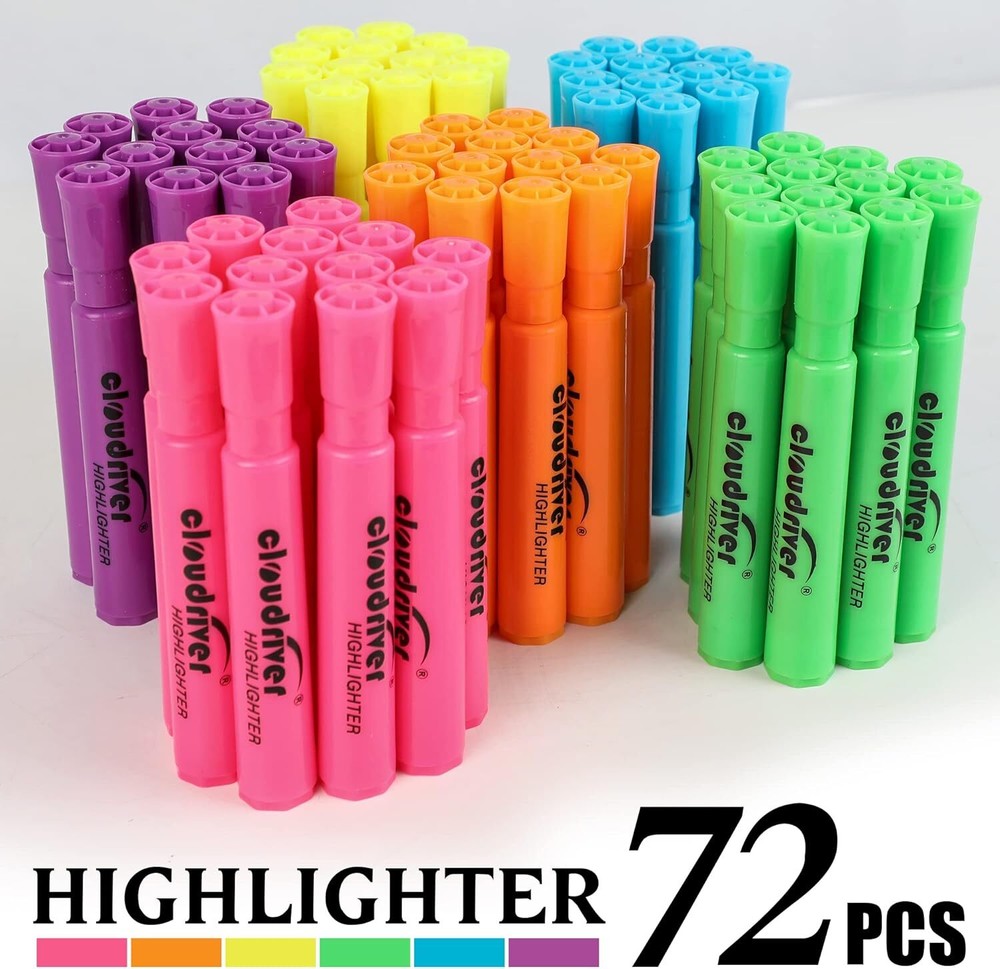 Highlighters Bulk Pack of 72, Assorted Color, Chisel Point, Quick Multicolor